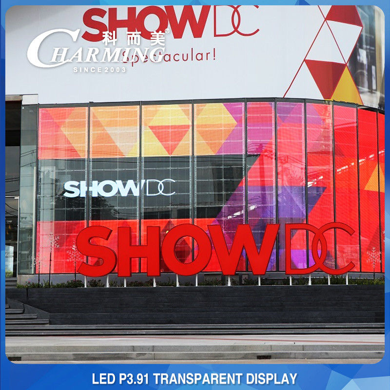 Publicité du centre commercial P3.91 Mur vidéo LED transparent 4K à l'intérieur